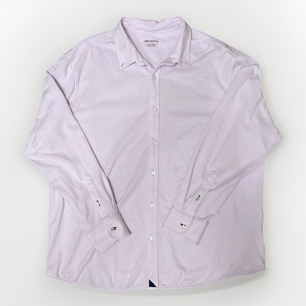 Untuckit Shirt Men’s 2XL Lavender Preppy Long Sleeve Rugby Polo 100% Cotton